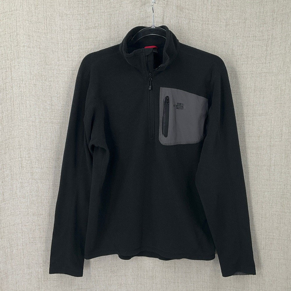 The North Face Fleece Pullover Mens S Black Quarter Zip Contrast Panel Pocket